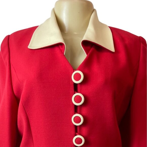 Vintage Nausikaa Paris Wool Red Blazer Skirt Women's Office Set Sz 40 (US 9) - Picture 4 of 13